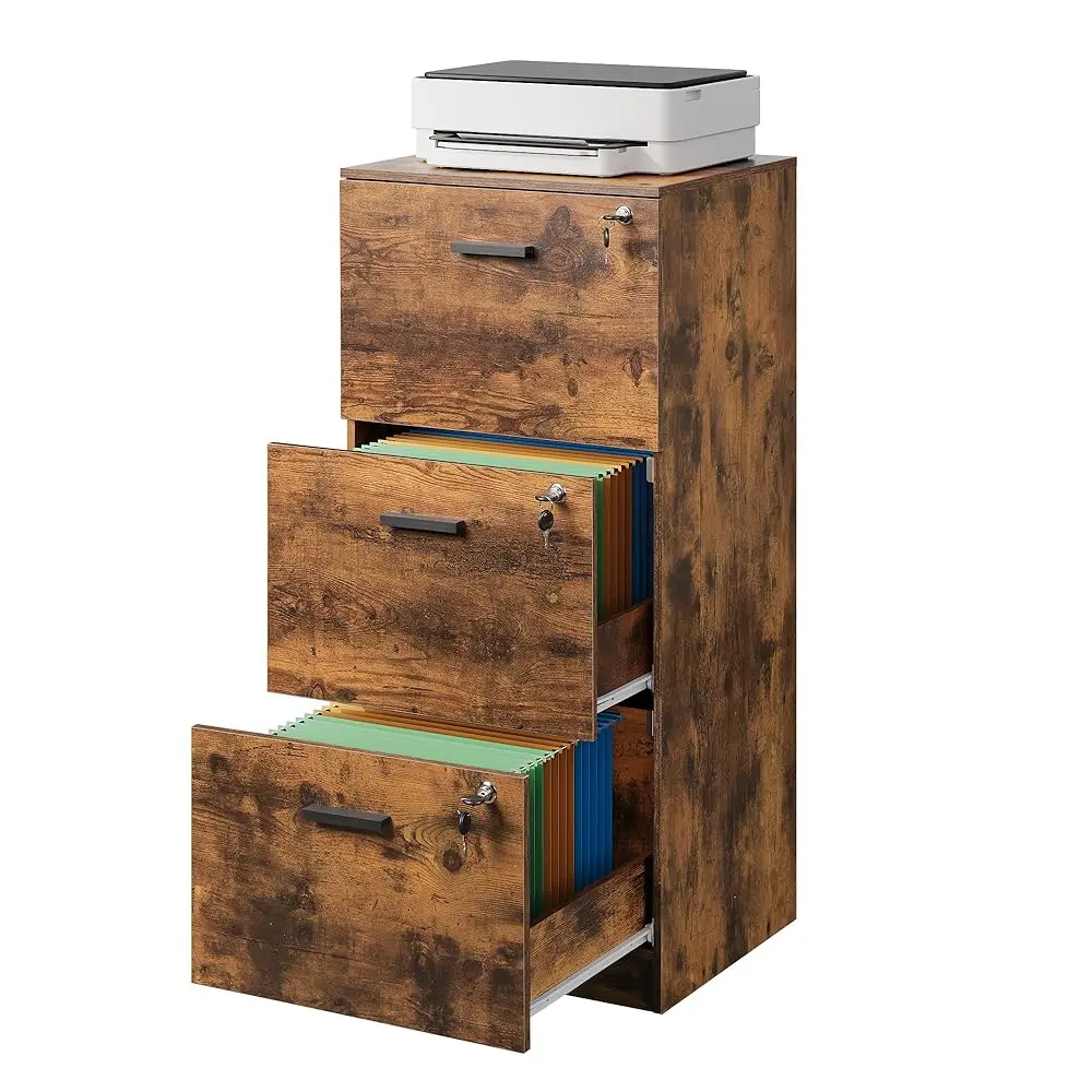 EVAISE 3 Drawer Wood File Cabinet for Home Office, Fits Letter and A4 Size | Wooden Filing Cabinet with Lock, Vertical File Storage Cabinet, Easy Assembly