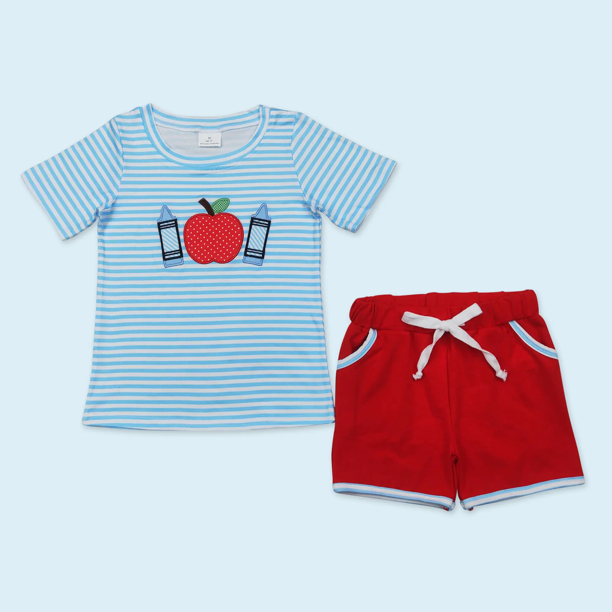 Apple pencil shirt matching shorts kids boy back to school outfits Apple pencil shirt matching shorts kids boy back to school outfits