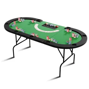 Garvee 84-Inch Oval Poker Table for 8-10 Players – Portable Casino Game Table – Collapsible Metal Legs – Cushioned Water-Resistant Rail – 9 Stainless Steel Cup Holders – Ideal for Home, Parties, Recreation
