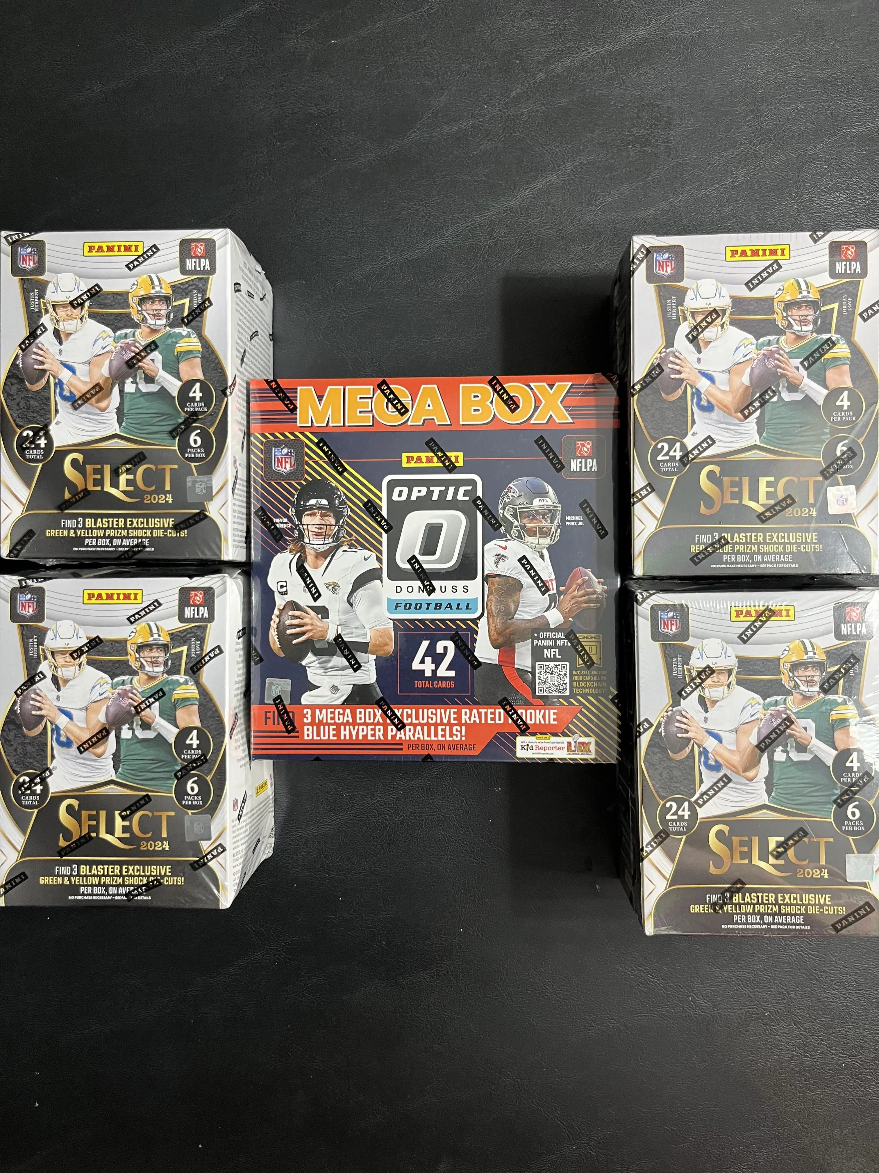 PYT Break - 5 Total Boxes-(1) 2024 Panini Optic Mega Box, (4) 2024 Select Blaster Boxes- Football