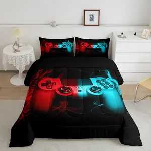 Black Red Gamer Bed Comforter Set,Gaming Comfortable Duvet,Super Soft Designer Bedroom Home Decor Quilt Set,Microfiber All Season Luxury Bedding Set