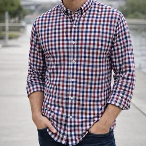 Fortugo Men's Slim Fit Button Down Shirt - Red White Blue Plaid, Premium Cotton, Versatile for Office - Valentine’s Day Gift Idea