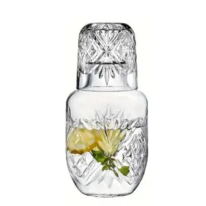1/2set Crystal Bedside Carafe and Glass Set, Crystal Bedside Night Carafe Pitcher and Tumbler Glass Set, 2pcs Water Pitcher And Cup Night Set (17.75oz or 525ml)