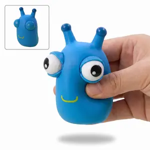 Squishy Funny Pop-Up Grass Worm Squeeze Stress Relief Toy Bouncing Eyed Worm Fun Toy for Adults and Children Blue Gift