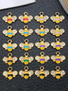 20pcs Random Mixed Color Mini Enamel Bee Pendant, Diamond-set Bee Charm, Bee Pendant, Suitable for DIY Handmade Jewelry Necklace, Bracelet, Earrings