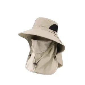 Wide Brim Bucket Hat for Men with Face & Neck Cover, UV Sun Protection Outdoor Fishing Hiking Cap, One-Piece Hat Big Brim Sun Hat