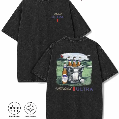 Vintage Acid Wash Golf And Beer Graphic Tee Golfcore Streetwear Y2K Clothing Oversized Summer Top shirts unisex casual streetwear tee trendy short sleeve top loose fit casual shirt cotton t-shirt