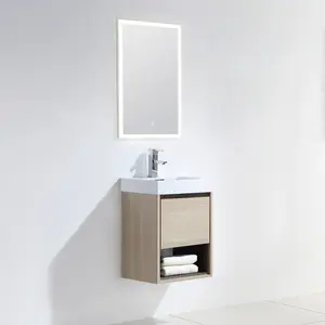 Dowell 18" Wall-Mounted Bathroom Vanity with Single Basin –  One Soft-Close Drawer, One Open Shelf - 015 Series - Grey Ashtree