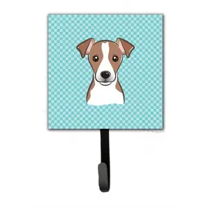 212 MAIN Checkerboard Blue Jack Russell Terrier Leash & Key Holder - Single Hook Home Decor Hook, Wall Hanger for Home Supplies