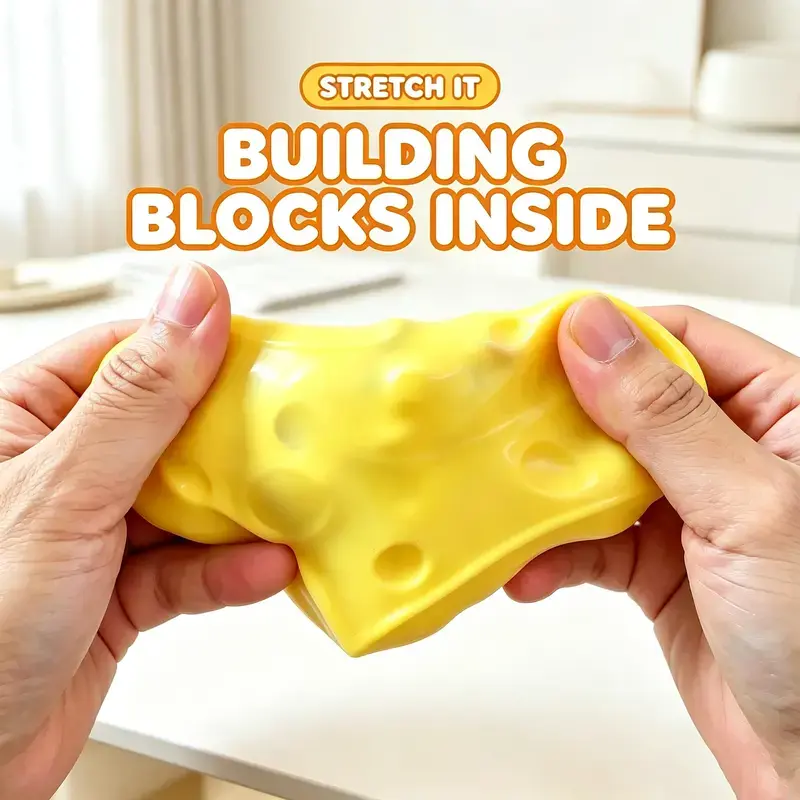 Crunchy Cheese Squishy Fidget Toy with Building Blocks Inside, Portable Square & Triangle Cheese Shape Squeeze Toy for Satisfying ASMR Stress Relief