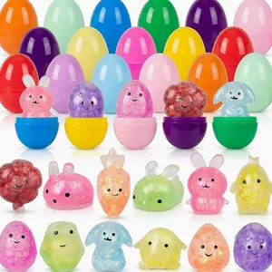 12 Pack Easter Stress Balls Toys Squishy Squeeze Toy with 12 Pcs Plastic Easter Eggs for Kids Boys Girls Toddlers Easter Basket Stuffers Party Favors Gifts