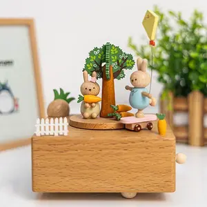 Music Box Wooden Music Box with Moving Skateboard Rabbit,Christmas Birthday Gift,Home Wooden Decor Music Box Wooden Music Box with Moving Skateboard Rabbit,Christmas Birthday Gift,Home Wooden Decor