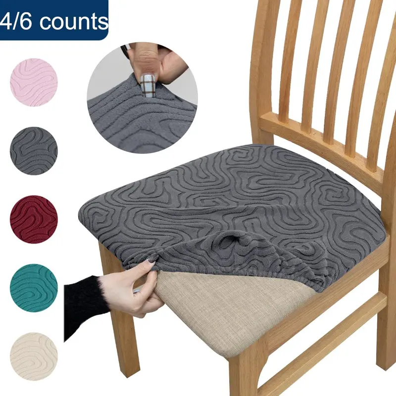 Jacquard Chair Cover, Parson Chair Slipcovers, 4/6 Counts Removable Washable Chair Seat Cover, Chair Protector for Dining Room, Chair Covers For Dining Chairs, Home Decor Supplies