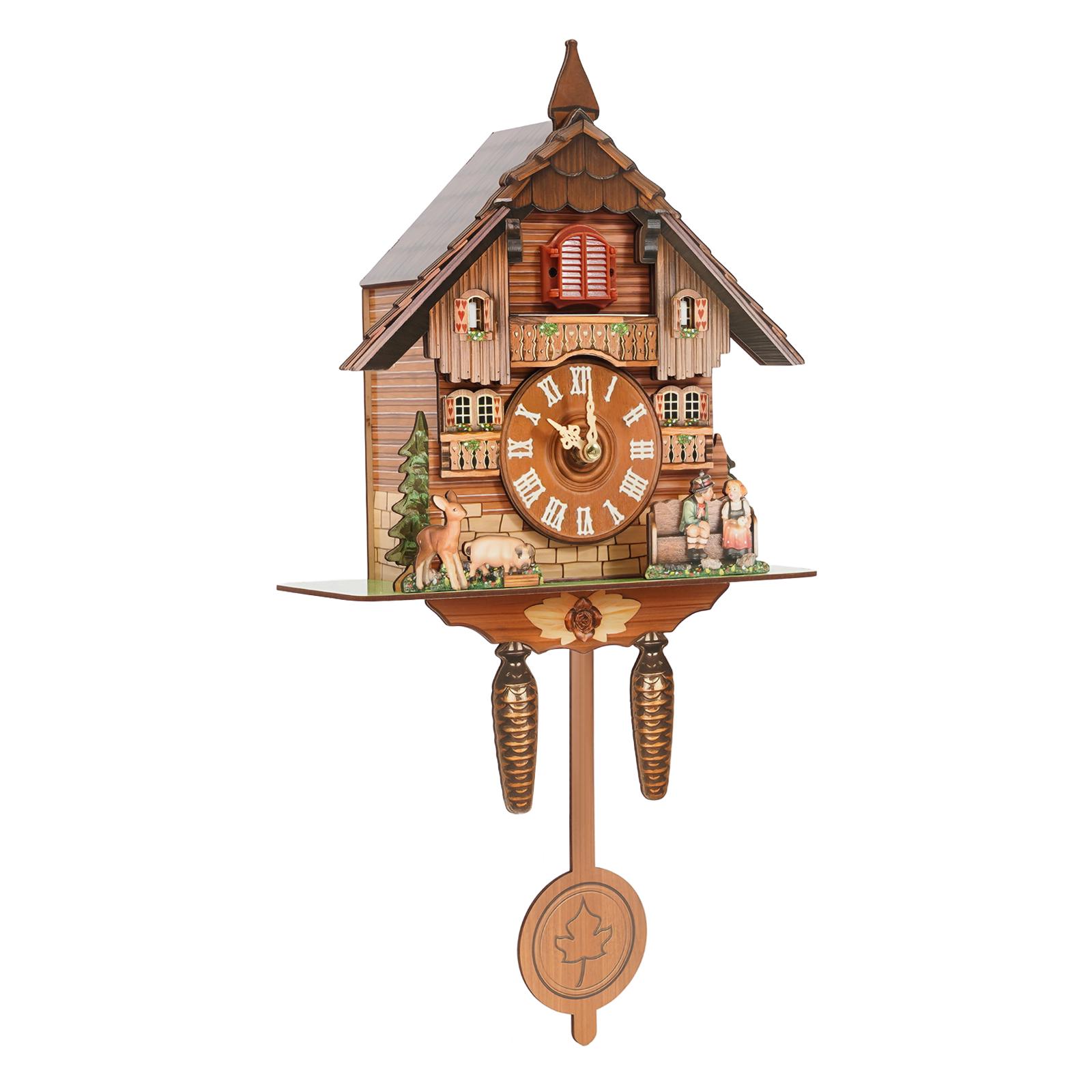 Vintage Cuckoo Wall Clock with Bird Chime, Nordic Decor Wooden Wall Clock, Hanging Wall Clock Decoration 25*10*50cm