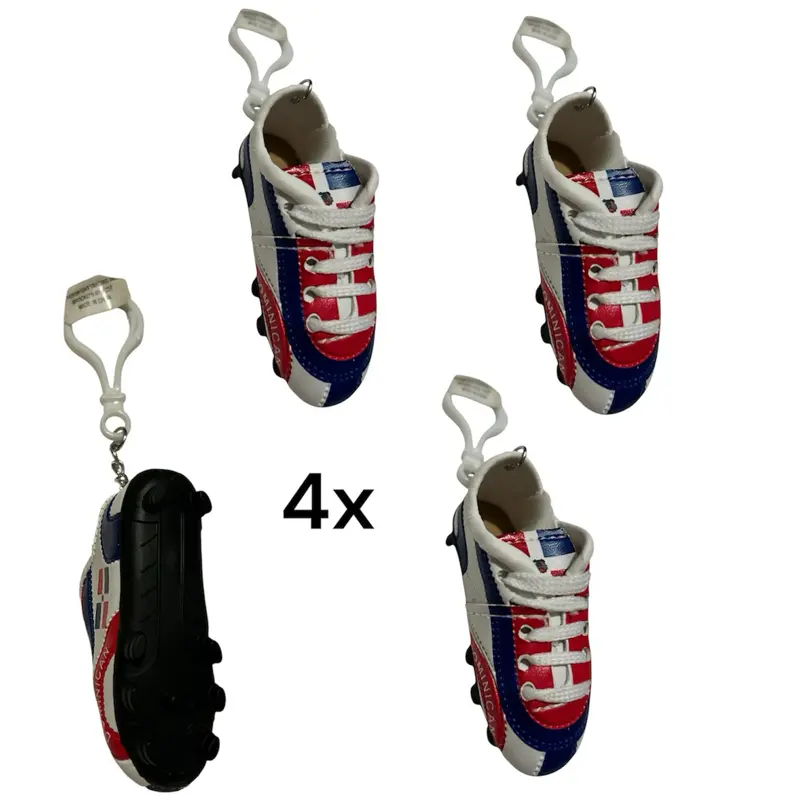Dominican Republic Heritage Miniature Shoe Keychain Set of 4 Red White Blue Mini Sneaker Key Chains for Collectors
