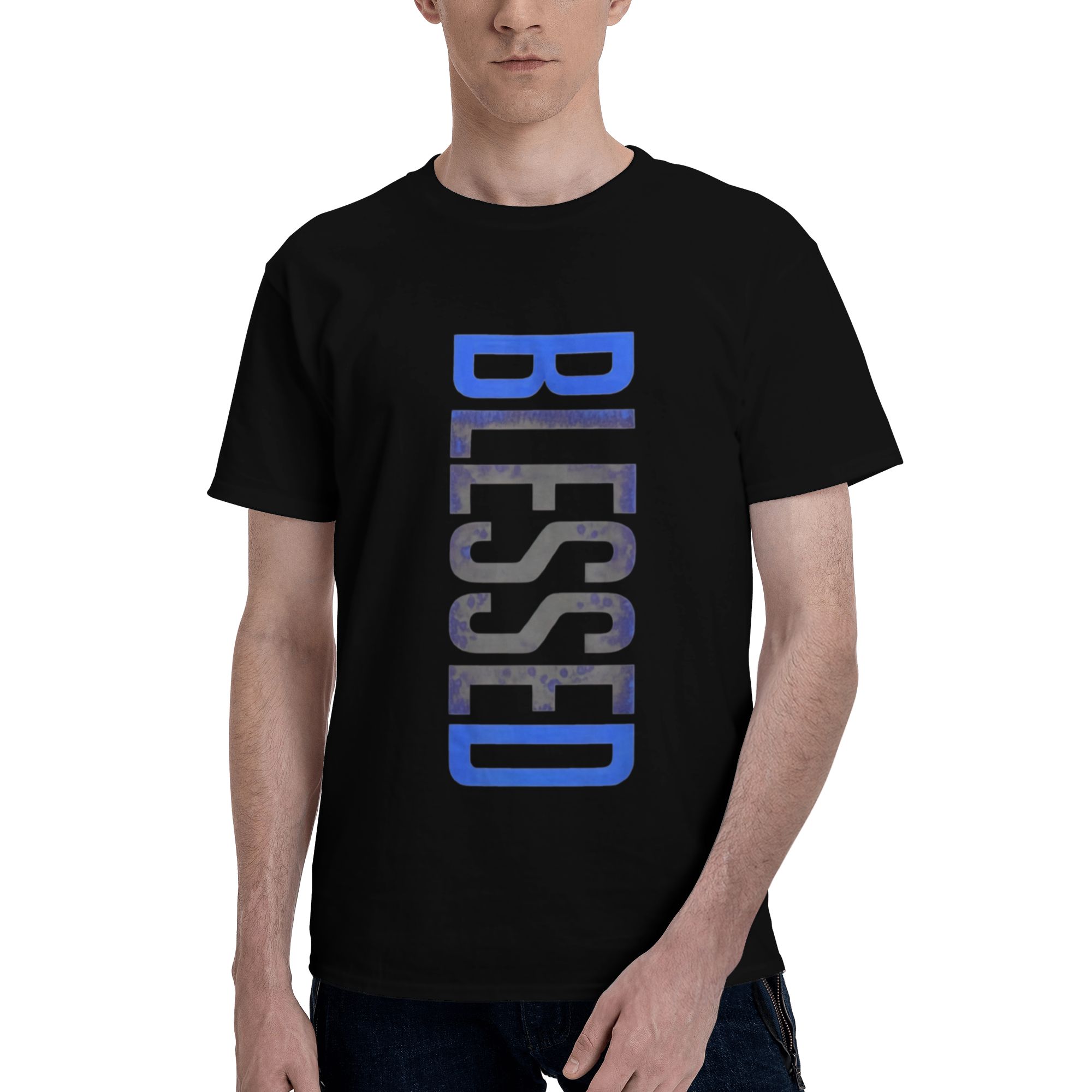 Urban Streetwear Blessed T-Shirt Men's Black Gradient Print Casual Daily Tee