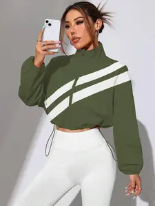 Colorblock Zip-Up Sports Jacket With Drawstring Hem, Spring/Autumn