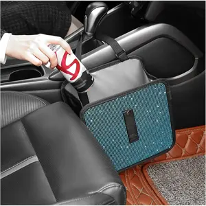 Shiny Rhinestone Foldable Trash Can Shiny Car Trash Bin for Seat Organization and Decoration Universal Shiny Accessories Suitable for Most Cars, SUVs, Trucks (Blue)