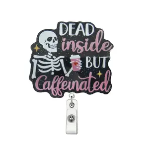 Skull & Letter Pattern Retractable Badge Holder, Cute Badge Scroll Badge Clip, ID Card Pack for Students Office Staff Doctors Nurses Teachers, Badge Reels Retractable