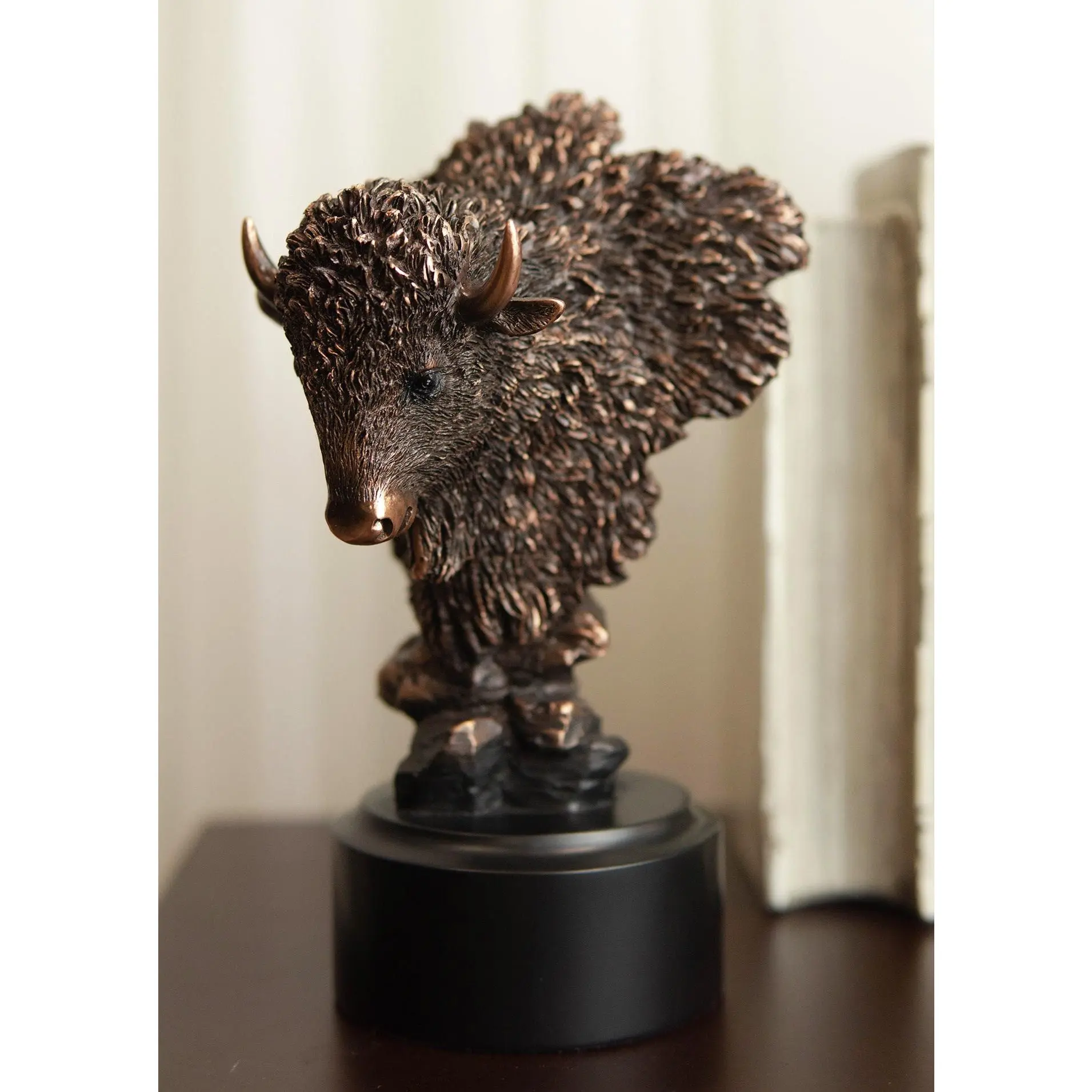 Ebros Rustic Southwestern American Bison Bust Sculpture, Electroplated Bronze Finish Figurine, Pedestal Home Decor Statue for Gifting