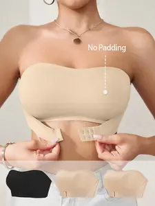 Women's Front Closure Single Layer Strapless Bra, Wireless Comfortable Medium Fit Design, Casual Summer Style, Perfect for Daily Wear & Gifts