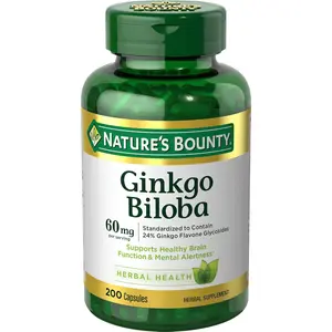 Nature's Bounty Ginkgo Biloba, Supports Healthy Brain Function, Herbal Supplement, 60 Mg, 200 Capsules
