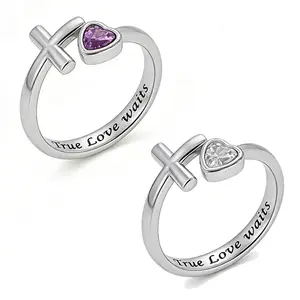 2PCS Adjustable Cross Ring for Women Jewelry Gift for Her, Inspiration Christian Ring Faith Hope Love Cross Ring, Birthstone Ring