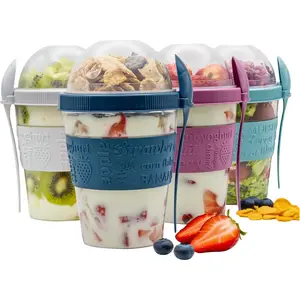 4 count Yogurt Parfait Cups Breakfast  The Go  Plastic Containers With  And Spoons Take And Go Yogurt Cup With Topping Cereal Or Oatmeal Leak-proof Colorful Bowls