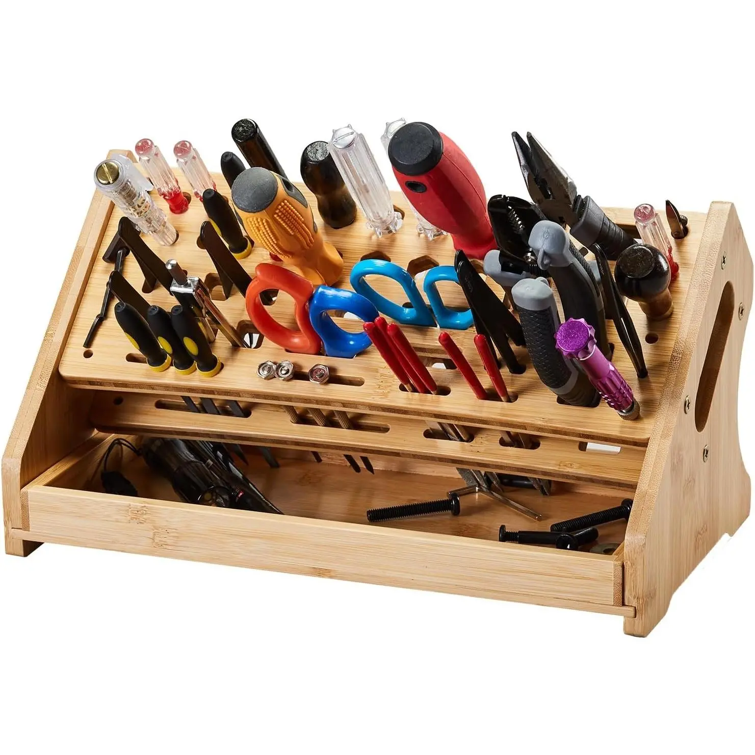 Bamboo Screwdriver Organizer Rack Desktop Hand Tool Stand and Repair Tool Storage Holder