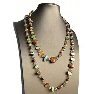 Women's Vintage Bohemian Double-Layer Necklace - 1pc Colorful Shell Beaded Retro Long Jewelry, Stackable Adjustable Initial Belt-Buckle Design with Assorted Gemstones, Pearls & Bear Pendant, Summer Vibes, Female