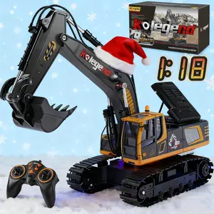 Remote Control Excavator Toy 16 Inch 11 Channel RC Construction Vehicles 2.4Ghz Anti-interference Digger Toys for 6-10 Years Old Boys with 2 Rechargeable Batteries and 60 Minutes Playtime