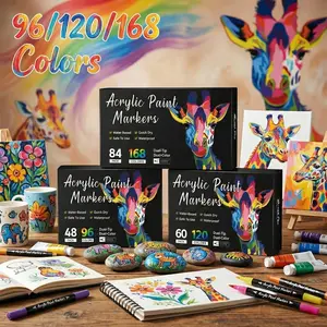 Acrylic Paint Markers Dual Tip Fine & Brush Nibs Non-Toxic Waterproof Pigments for Rock Wood Canvas Glass Art Drawing Tools DIY Craft Supplies Gift 84 Pack Creative Tool for School Projects