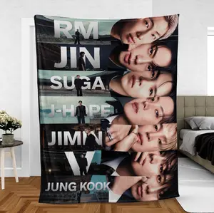 Kpop Members Photo Collage Blanket, RM Jin SUGA J-Hope Jimin V Jung Kook Portrait Throw Blanket, Soft Fleece Blanket for Sofa Bed Couch, ARMY Fan Room Decor Gift