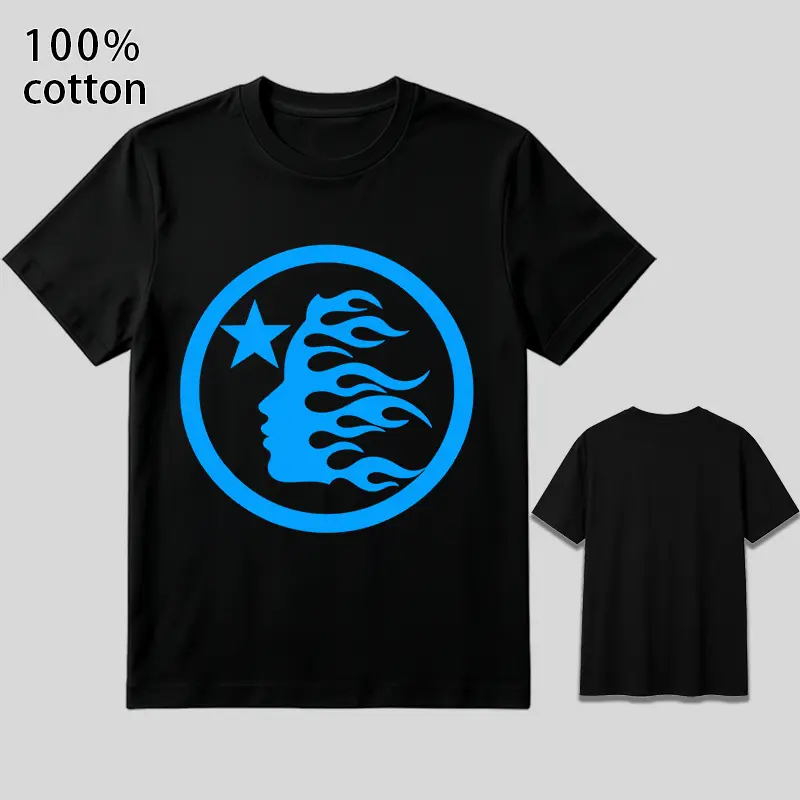 100% Cotton Unisex Flame Face & Star Graphic Crew Neck T-Shirt | Bold Abstract Short Sleeve Tee | Casual Y2K Streetwear Top sohochic