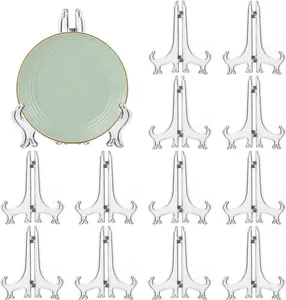 12 Pack 6 Inch Clear Plastic Easels or Stand/Plate Holders to Display Pictures or Other Items at Weddings, Plate Stands for Home Decoration, Birthdays, Tables LonlyEagle