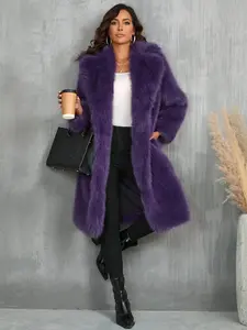 Long Faux Fur Coat for Women, Womenswear Outerwear, Vintage Luxurious Style, Soft Plush Material, Loose Fit over Knee Length, Perfect for Commuting & Casual Occasions