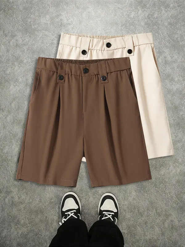 2-pack men’s suit shorts for summer—drapey, wrinkle-resistant suit fabric that is lightweight and breathable; suitable for work/commuting, shopping, dates, and everyday outings.