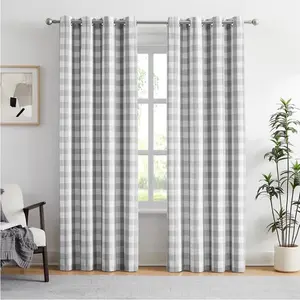 Amzdecor Buffalo Check Plaid Full Blackout Window Curtains 84 Inches Long for Bedroom...