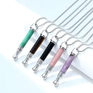 【PANG Jewelry】Yoga Meditatio Breathing Necklace Round TubeBuilt-inCotton Core Assisted Yoga MeditationDecompressionMindfulness Jewelry Titanium Steel Pendant