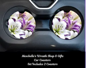 Ceramic Car Coasters, 2-Pcs Set, 2-Piece Colorful Print Design, Neoprene & Ceramic Material, Fits Standard Car Cup Holders, Stylish Functional Automotive Interior Decoration Accessory
