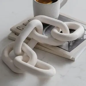 Chain Link Decor - White Wooden Decorative Objects for Shelves, Coffee Table Sculpture, Book Shelf Accessories, Modern Shelf Decor Accents, Console or Entryway Table Decorations
