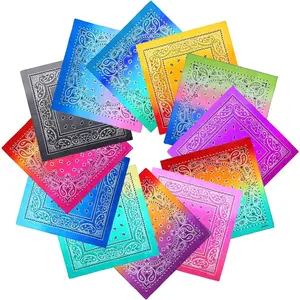12-Pack Gradient Cotton Bandanas – Paisley Print Head Wraps & Handkerchiefs, 2 Style Designs