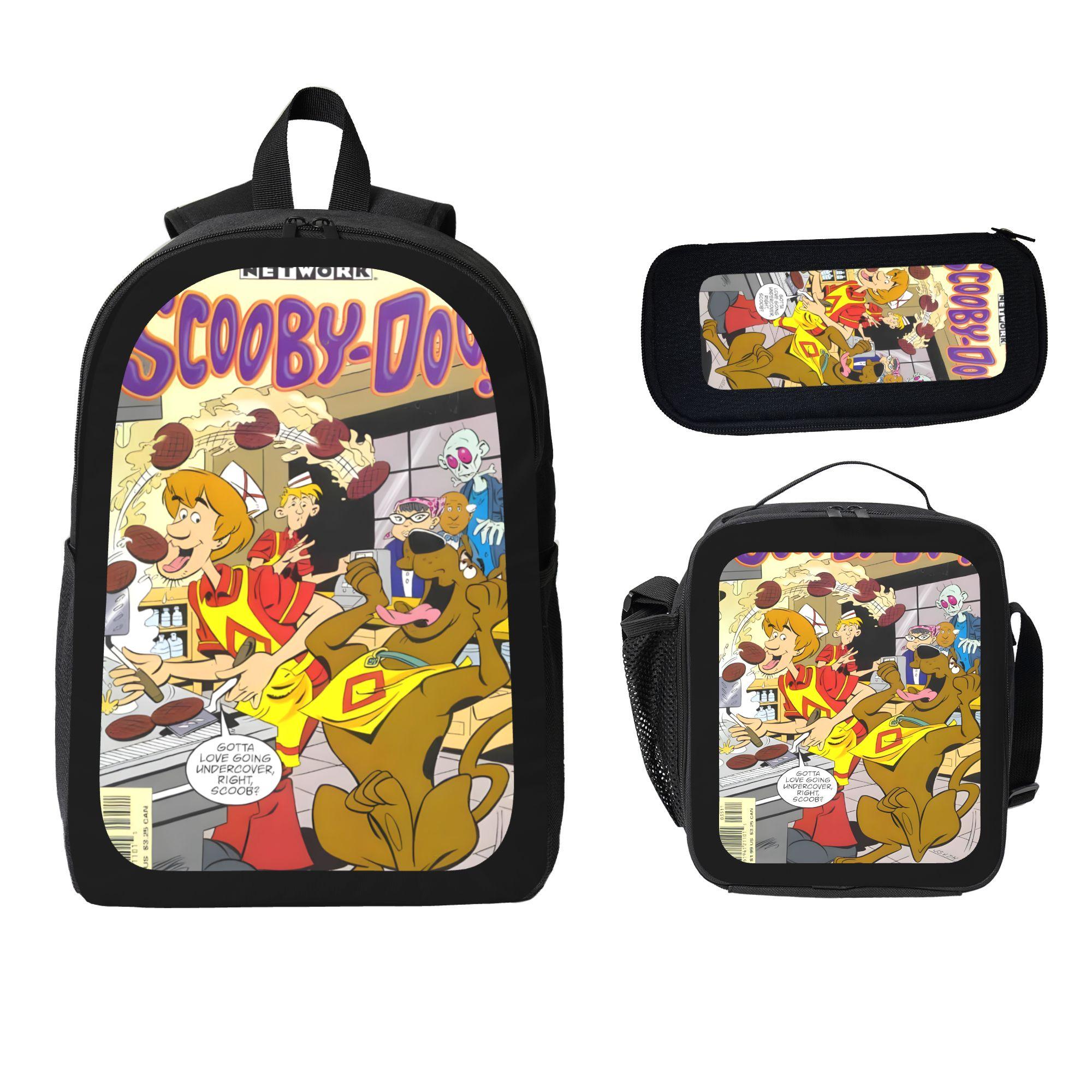Scooby-Doo 3PCS Backpack Set for Girls Boys Cute Aesthetic School Backpack with Lunch Box Pencil Case Lightweight Bookbag for Teens Trendy Tiktok Backpack for Travel School Work Fashionable Durable Daypack