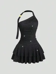 LUNIS Sweetra New Sparkly Spaghetti Strap Black Mini Dress