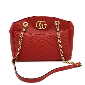 Pre-owned GUCCI Matelasse Leather Chain Tote GG Marmont Red #3934