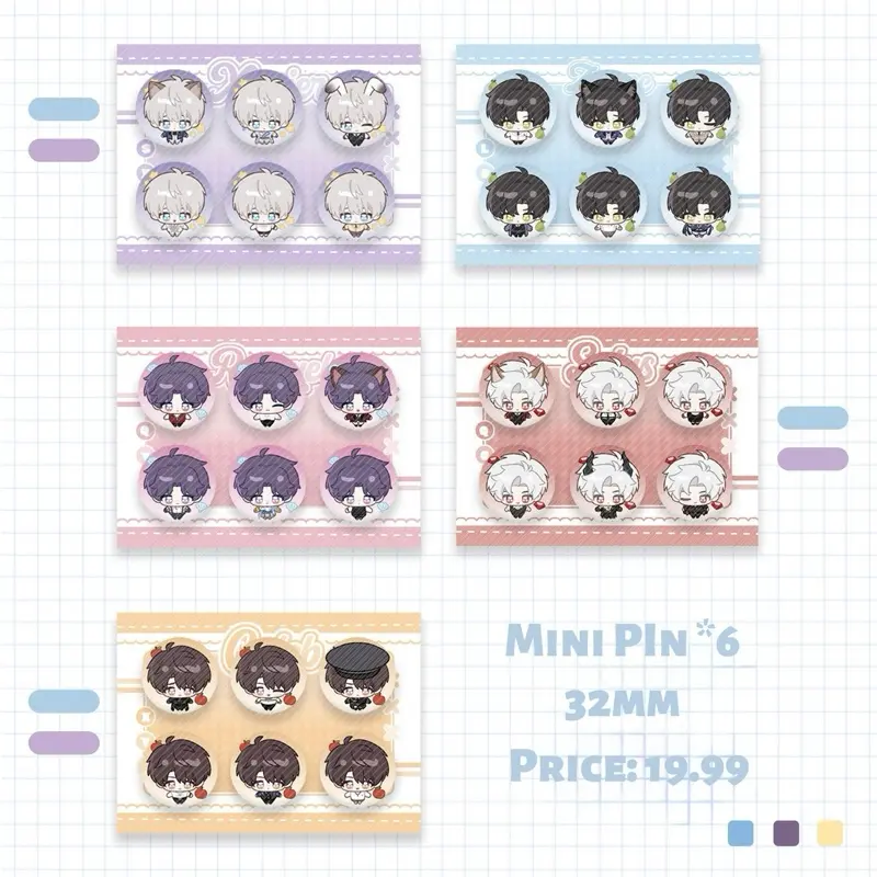 Love and Deep Space Q style Mini Pin All character Sylus Zayne Xavier Caleb rafayel Badge Anime best gift Collective pin 6 pcs/set Manga