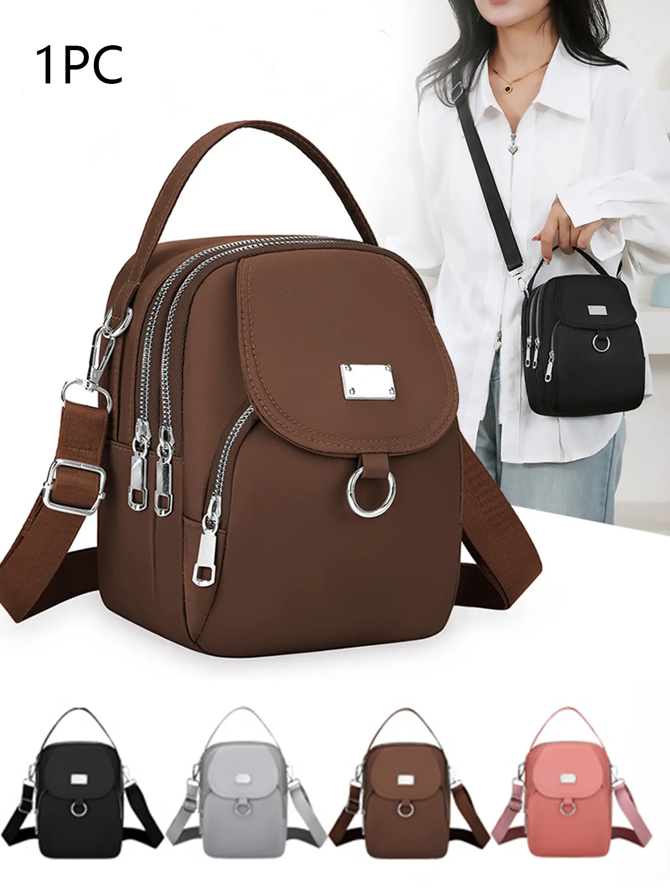 Simple  stylish solid color shoulder bag, lightweight and niche design casual joker shoulder bag, personalized daily commuter shoulder bag, multi-layer zipper design suitable for shopping, dating and shopping, Everyday Shoulder Bag, Fashionable Bags