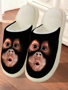 Animal Monkey Print Party Cotton Slippers Fashion Fluzzy Flurry 2025 2026 Indoor Furniture, Fall & Winter New, Casual Style, Less Than Ankle Height, Eva Sole