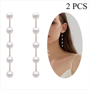2 Pairs Women S925 Silver Needle Plated Pearl Drop Dangle Earrings assel Chain Baroque Pearl Wedding Bridal Earrings for Brides Bridesmaids Prom Jewelry Gifts