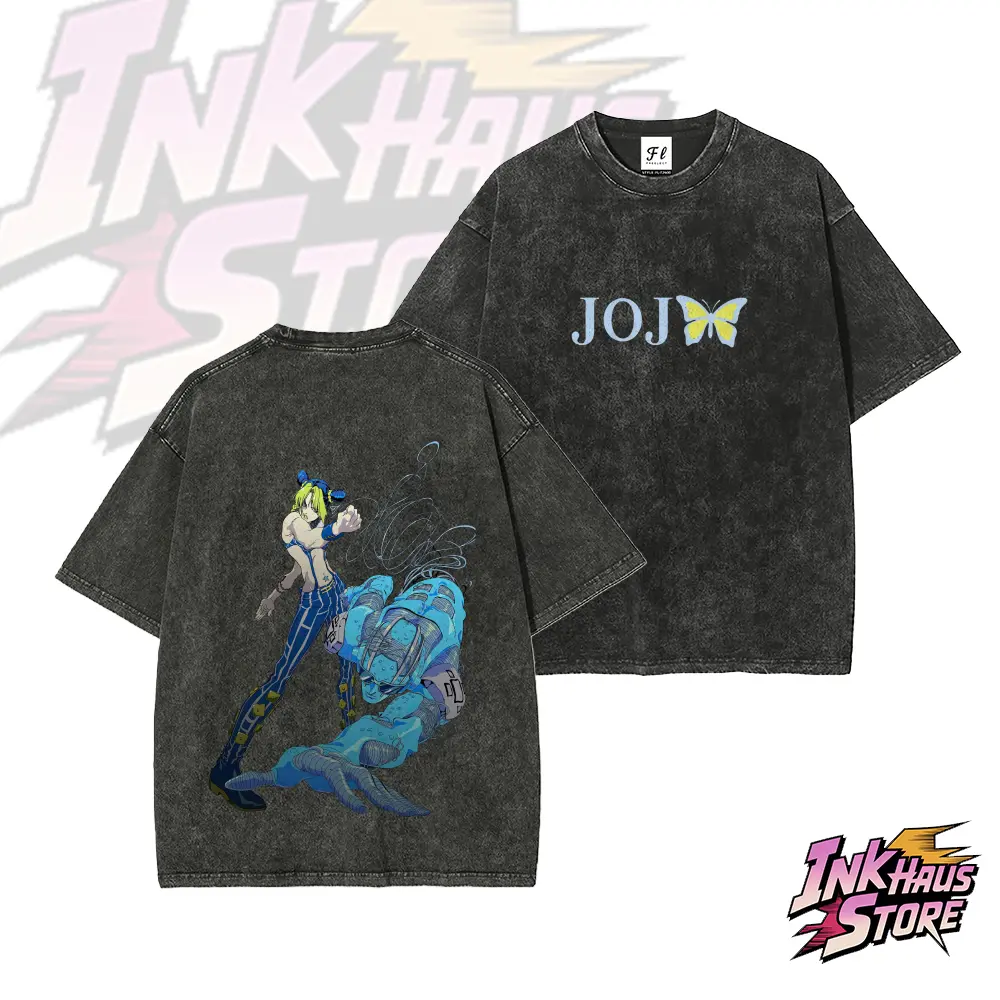 JoJo's Bizarre Adventure Part 6: Stone Ocean Jolyne Cujoh & Stone Free Anime--Short Sleeve Cotton Unisex Retro wash Tee